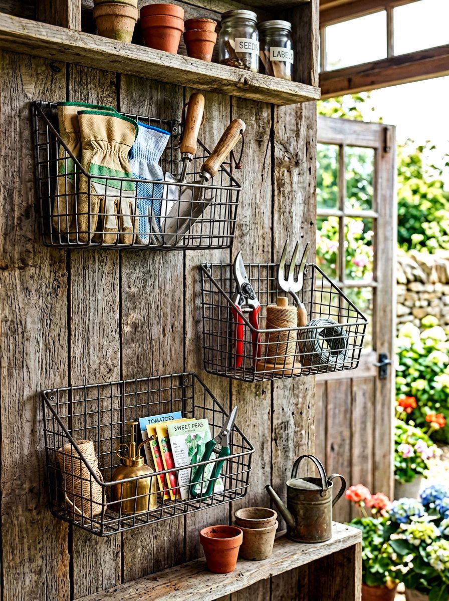 Metal Wire Baskets - 30 garden shed storage ideas