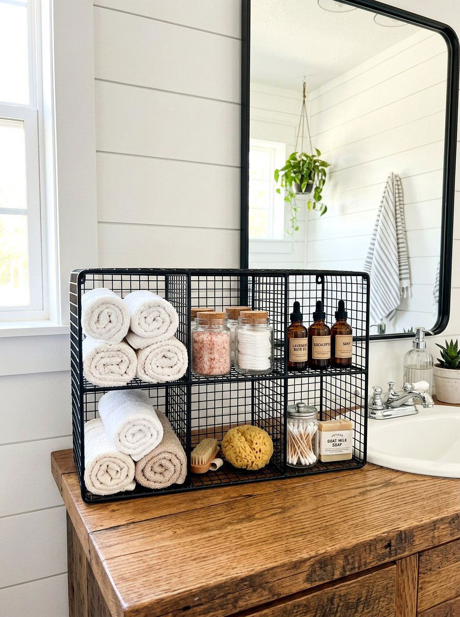Metal Wire Cubby - 30 bathroom storage ideas