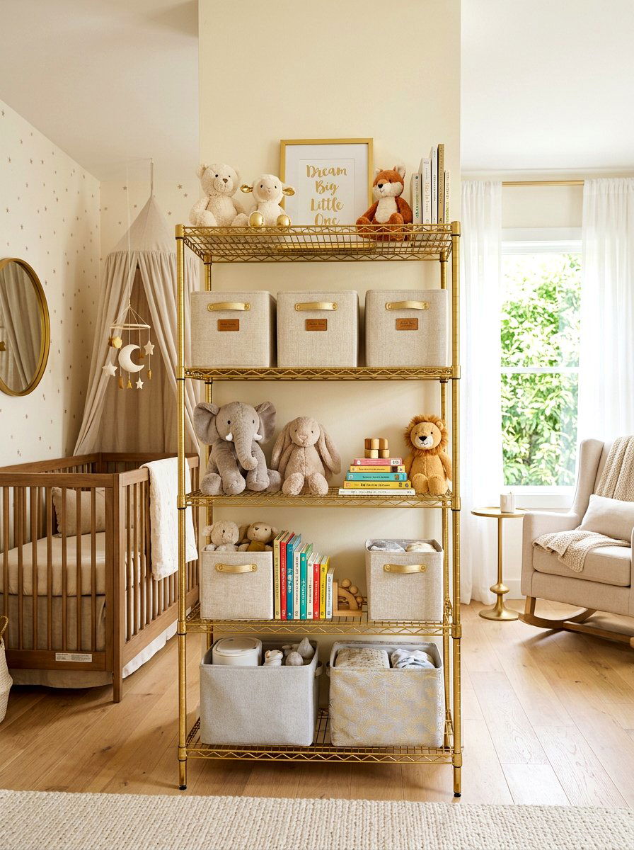 Metal Wire Shelf - 30 nursery shelf styling ideas