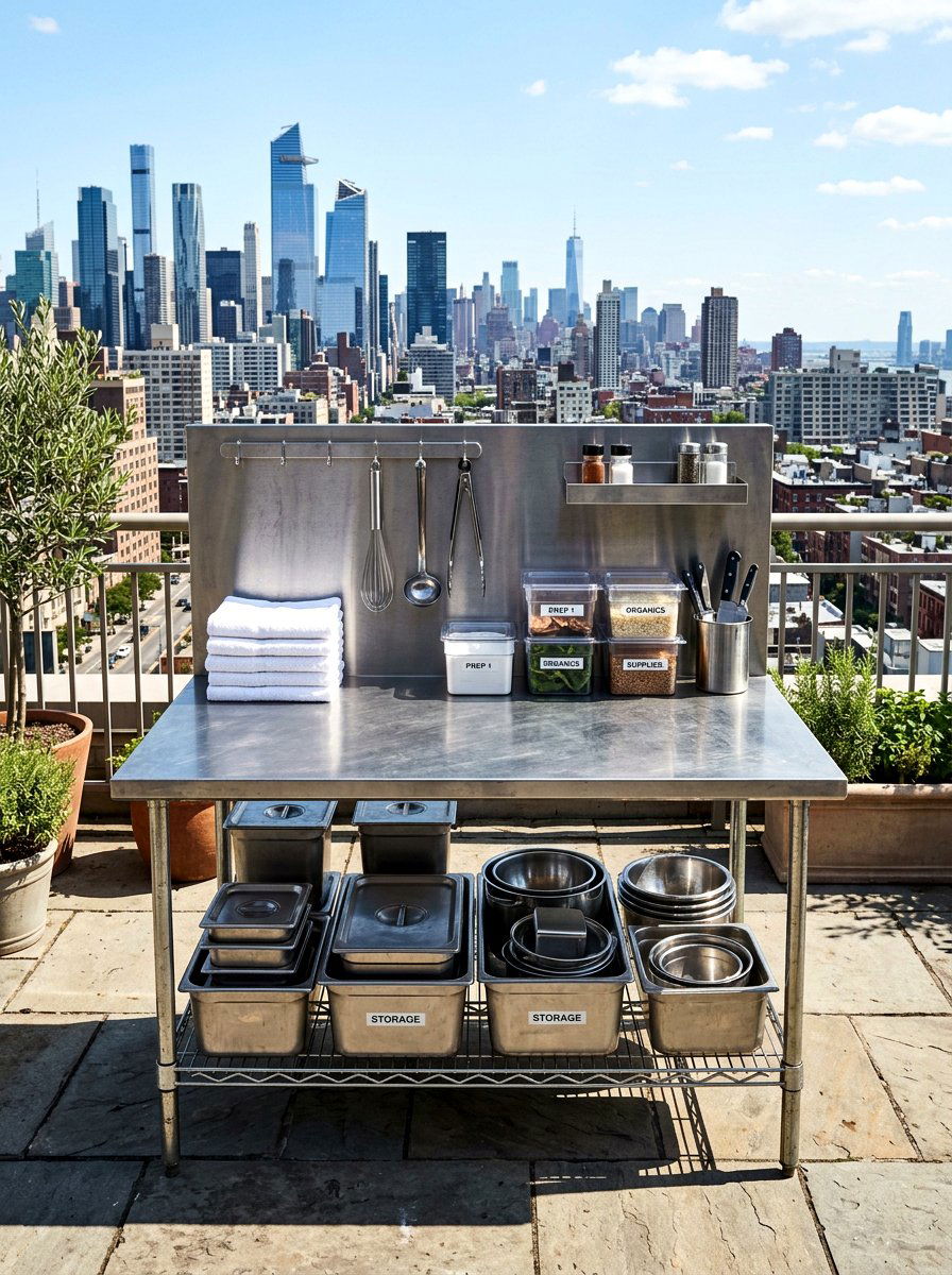 Metal Work Table - 30 outdoor prep station ideas