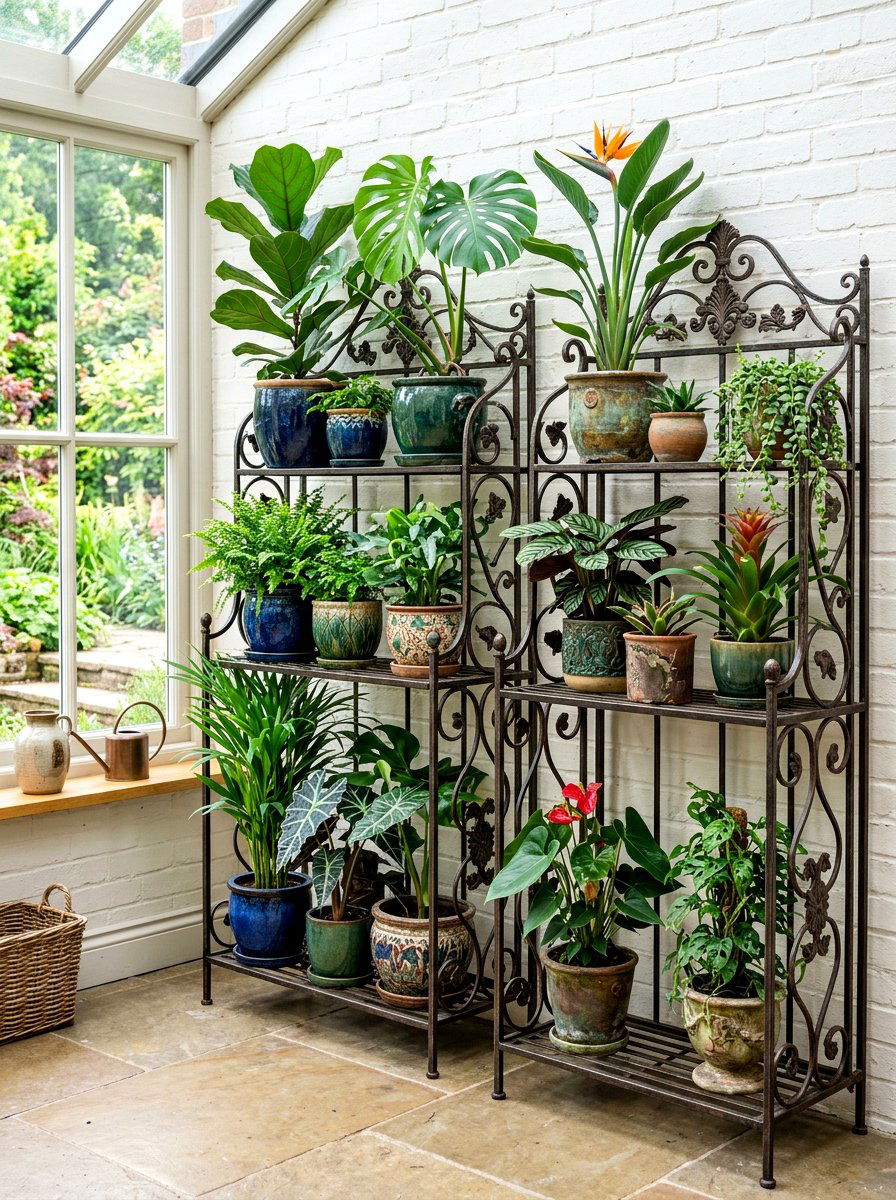 Metal bakers racks - 30 greenhouse shelving ideas