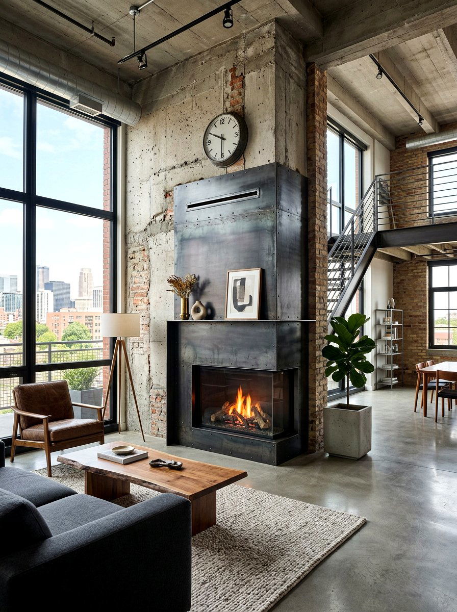 Metal fireplace - 30 living room fireplace ideas