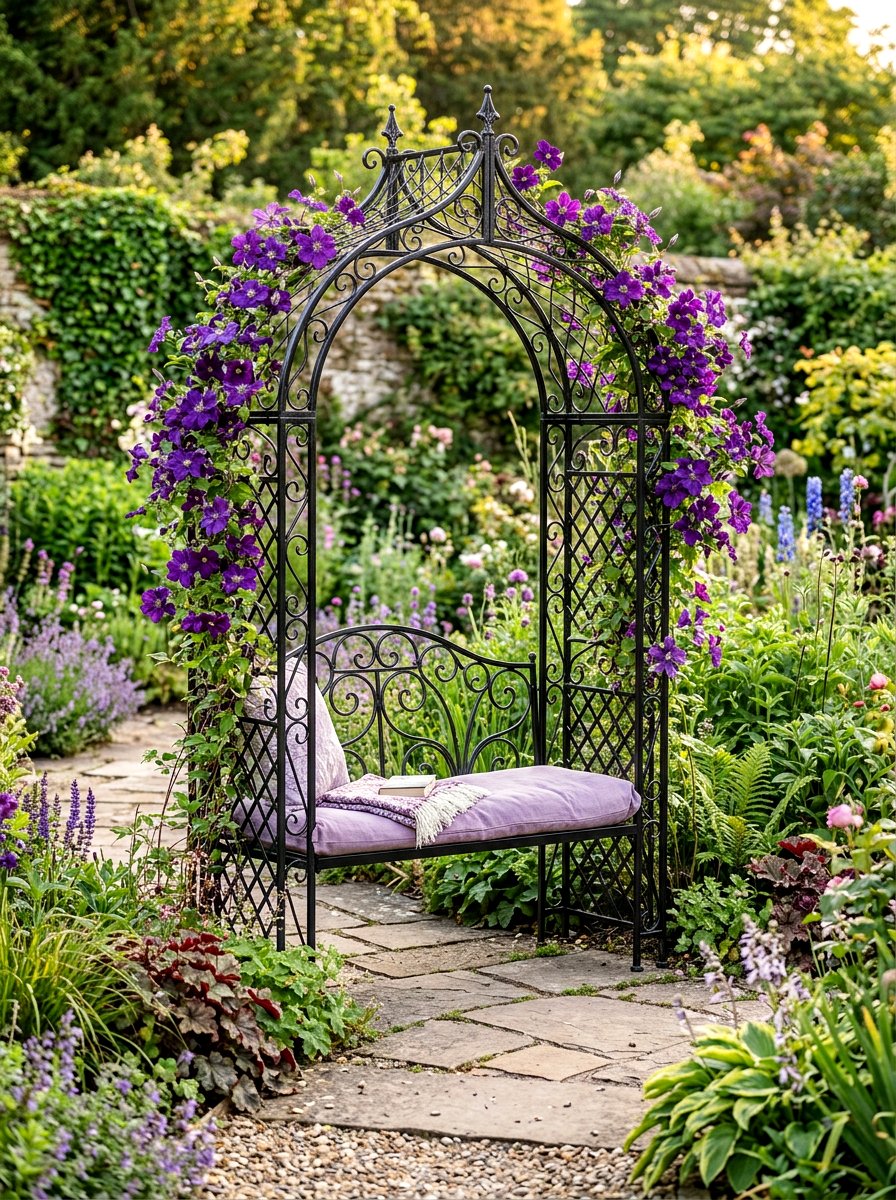 Metal garden arch seat - 30 garden arbor seating ideas