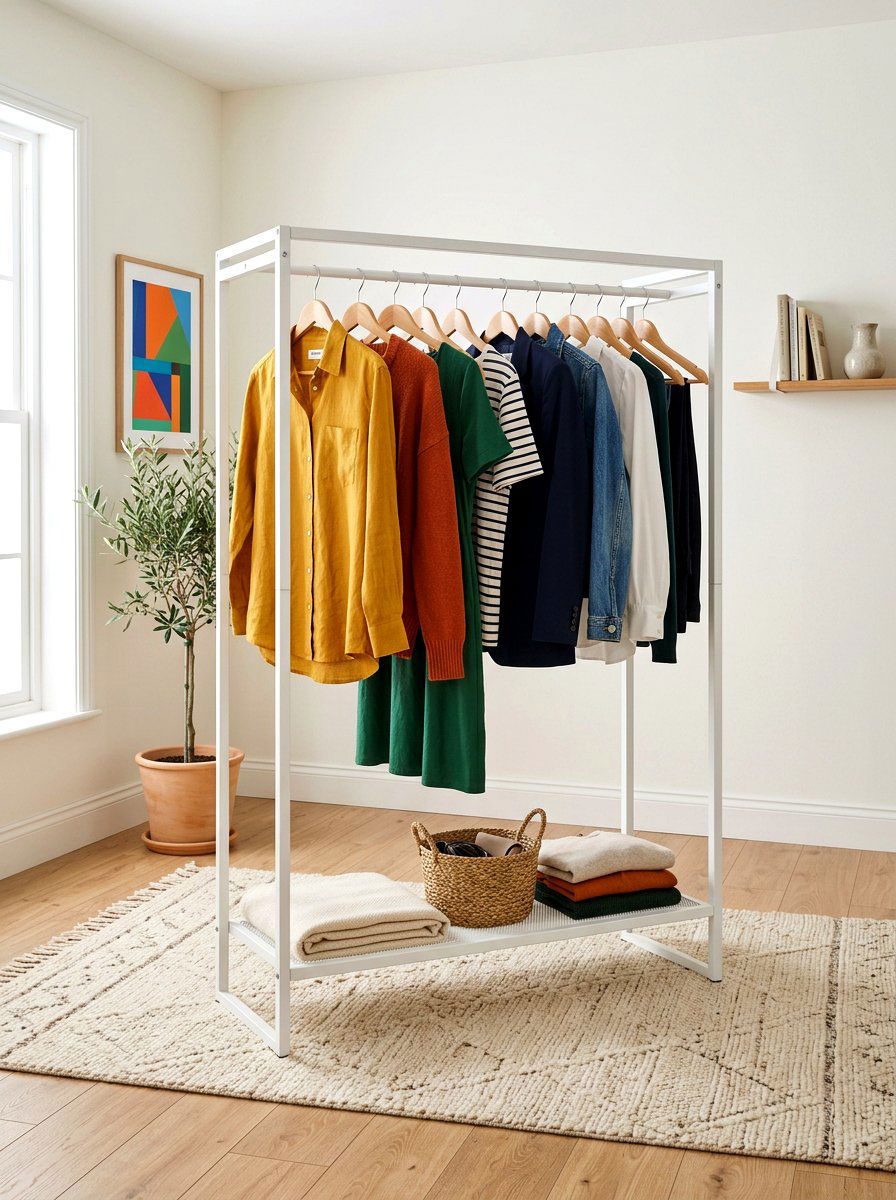 Metal garment rack - 30 minimalist bedroom storage ideas
