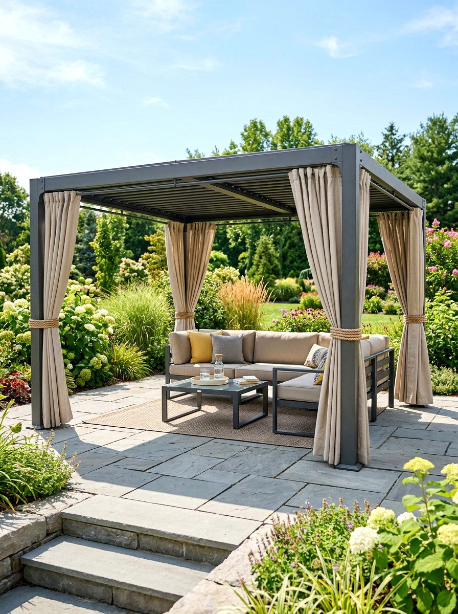 Metal gazebo with curtains - 30 backyard gazebo ideas
