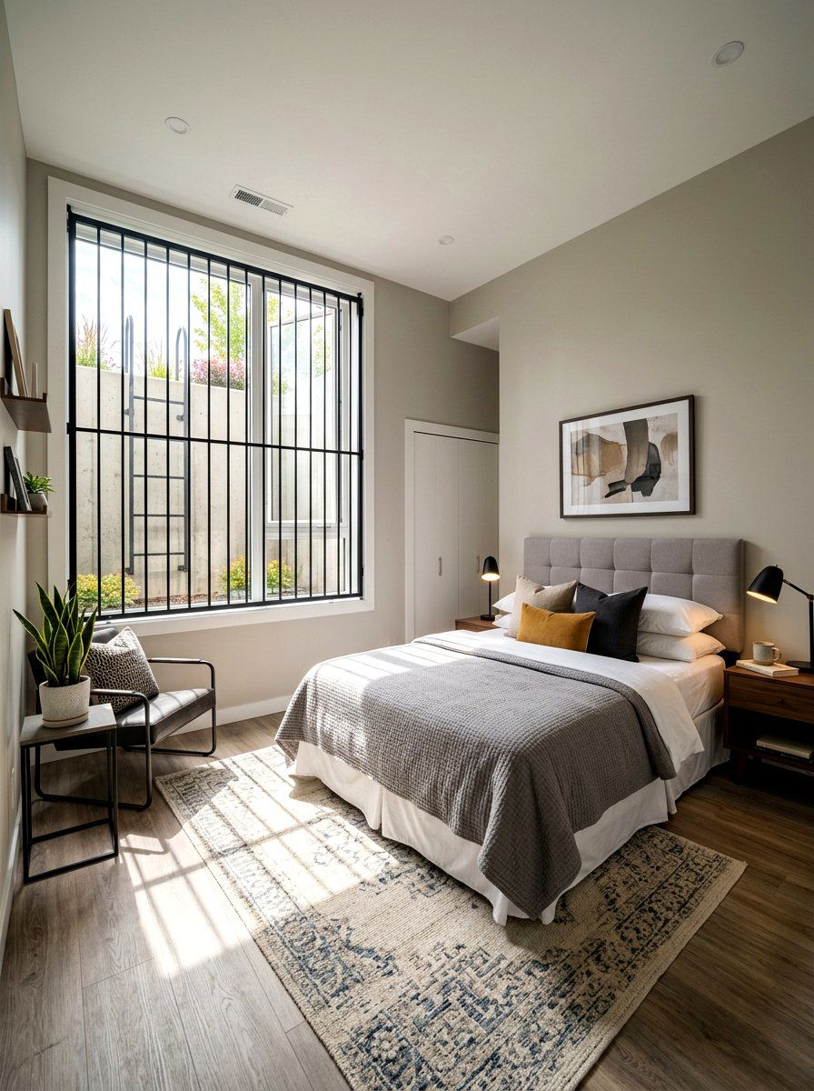 Metal grate egress well - 30 basement bedroom egress ideas