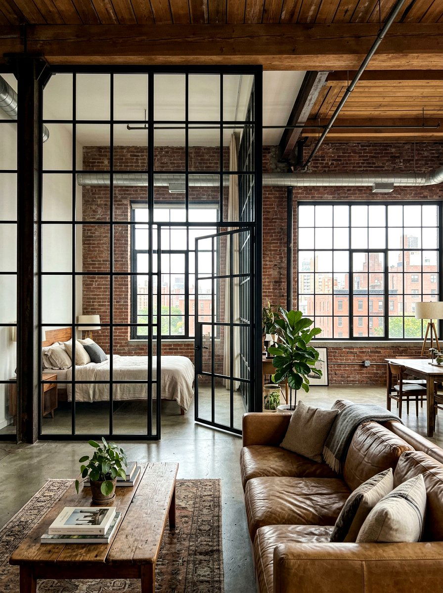 Metal grid partitions - 30 broken floor plan apartment ideas