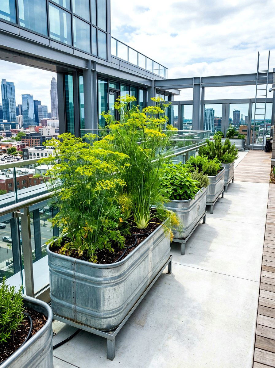 Metal herb garden containers - 30 rooftop herb garden ideas