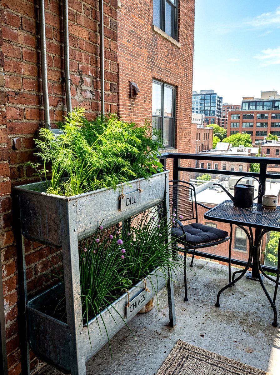 Metal herb planter - 30 balcony herb box ideas