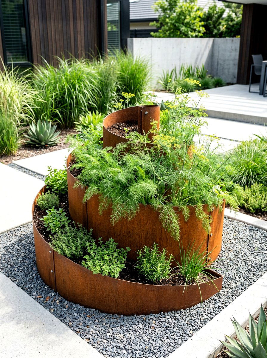 Metal herb spiral - 30 raised herb spiral ideas