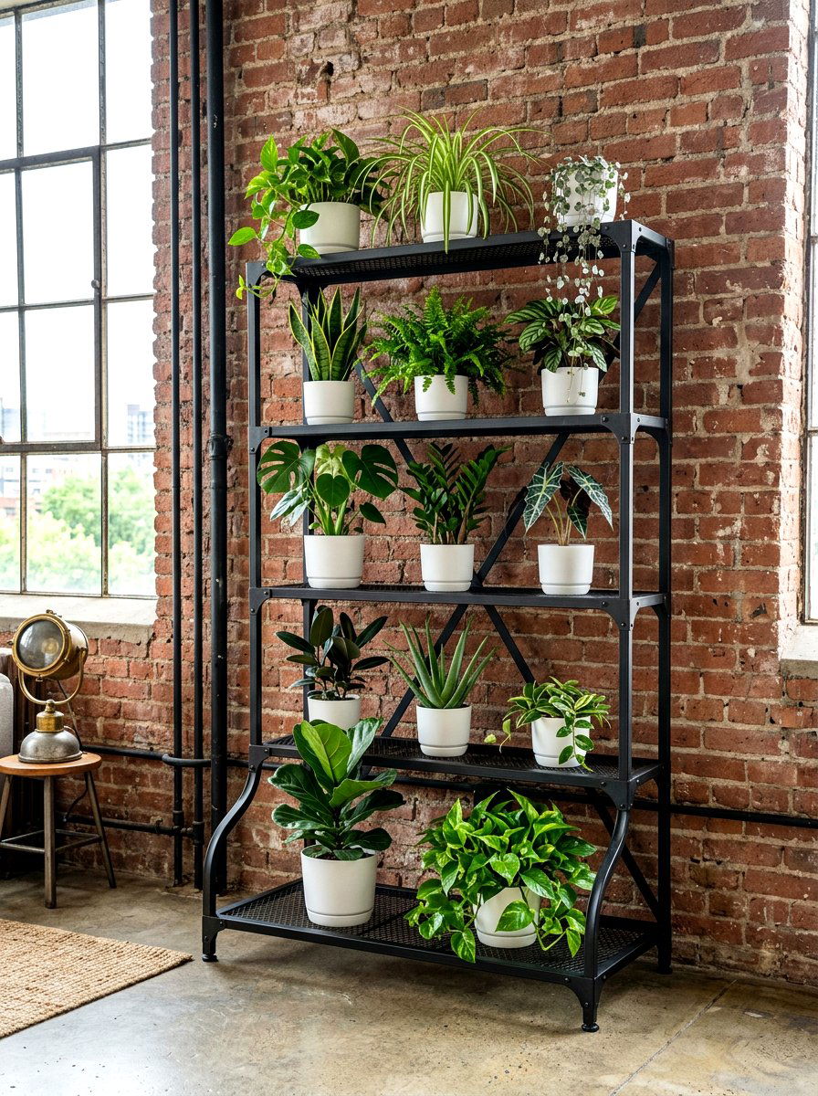 Metal industrial plant stand - 30 office plant corner ideas