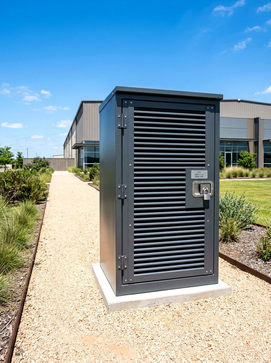 Metal louvered equipment box - 30 pool equipment enclosure ideas