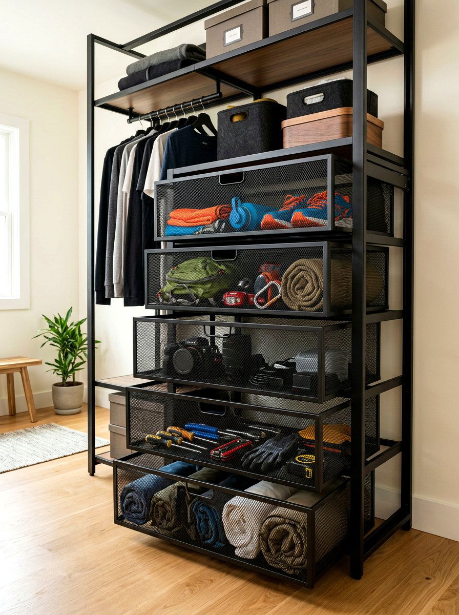 Metal mesh drawers - 30 organizing a coat closet ideas