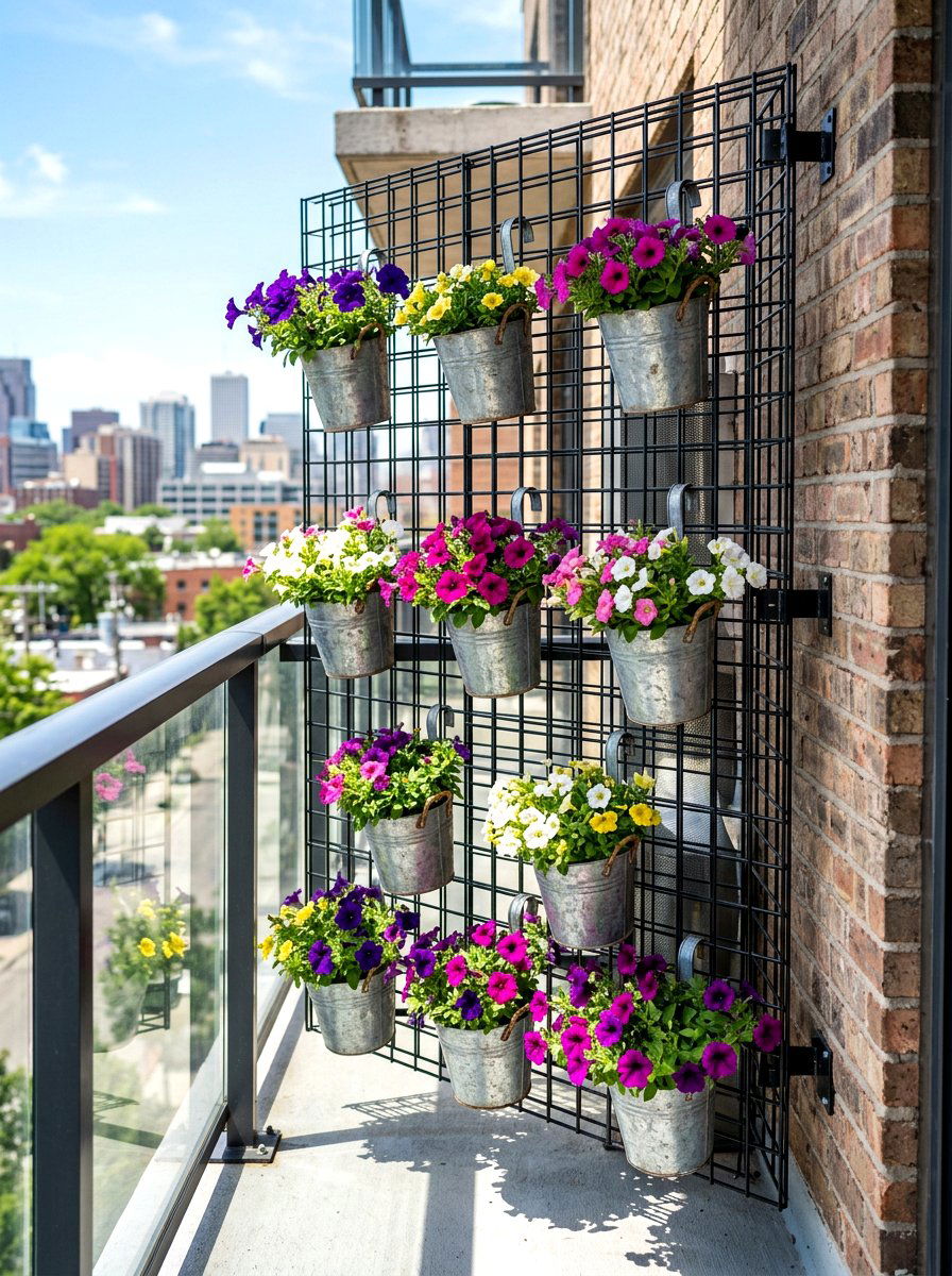Metal mesh grid planter - 30 balcony planter wall ideas