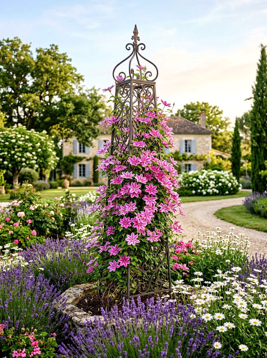 Metal obelisk trellis - 30 clematis trellis ideas