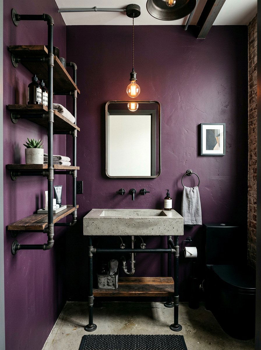 Metal pipe shelf - 30 aubergine powder room ideas