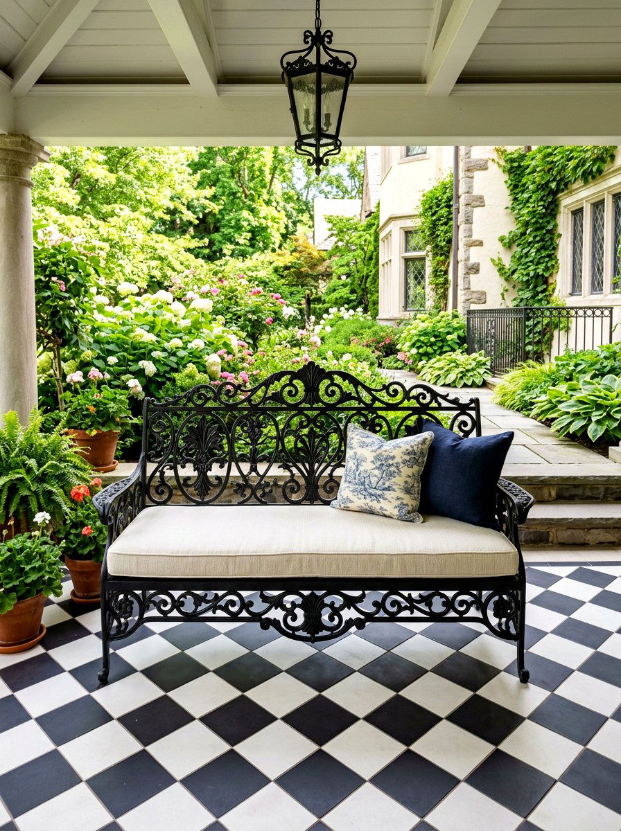 Metal porch bench - 30 loveseat porch seating ideas