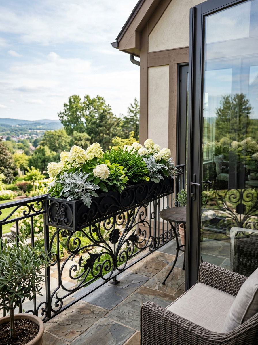 Metal railing flower box - 30 railing planter ideas