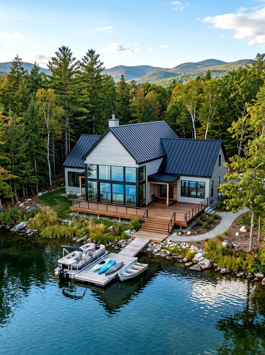 Metal roof lake house - 30 lake house exterior ideas