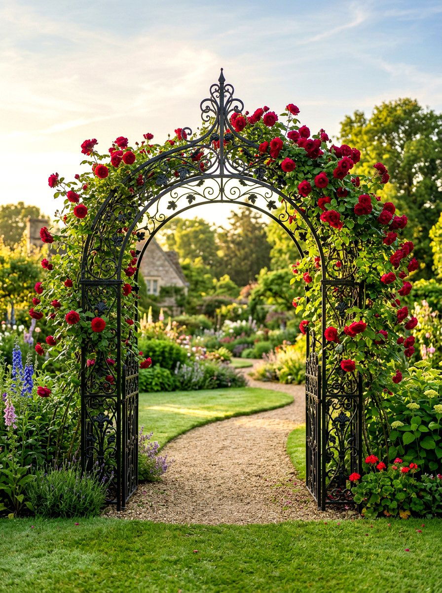 Metal rose archway - 30 climbing rose trellis ideas