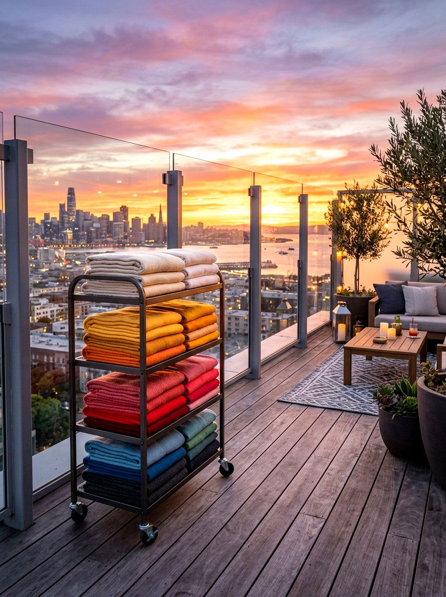 Metal storage trolley - 30 outdoor blanket storage ideas