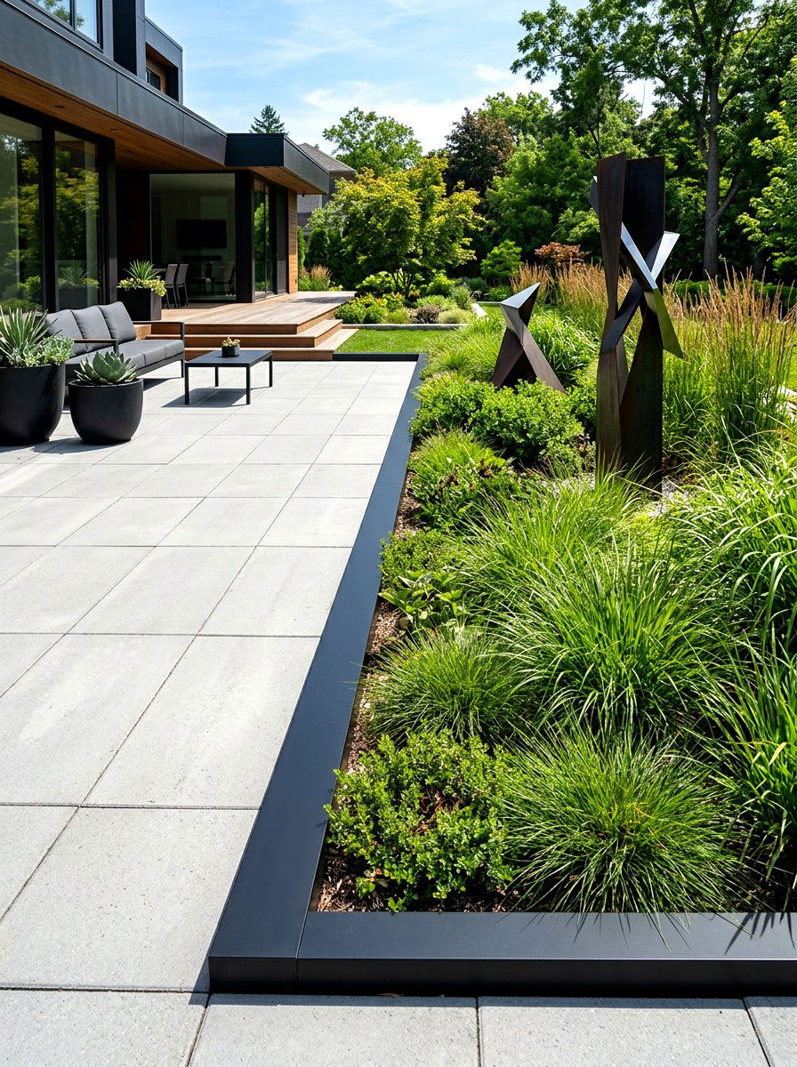 Metal strip modern edging - 30 patio paver border ideas