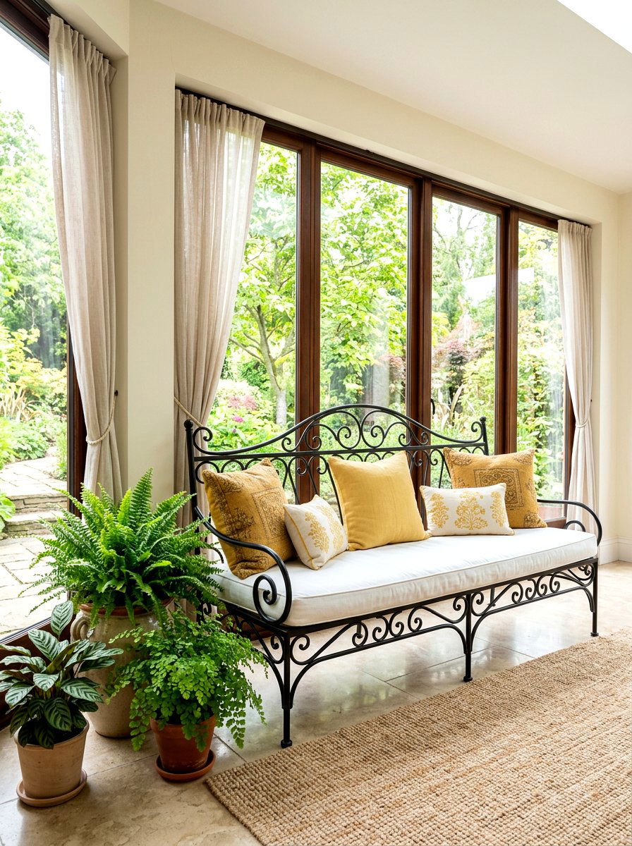 Metal sunroom bench - 30 sunroom furniture ideas