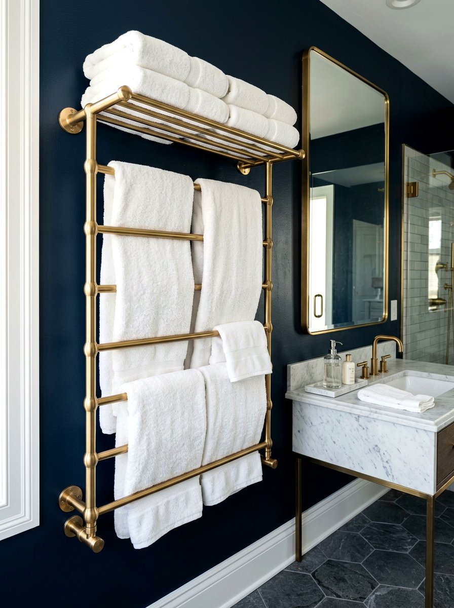 Metal towel rack bathroom - 30 bathroom wall decor ideas