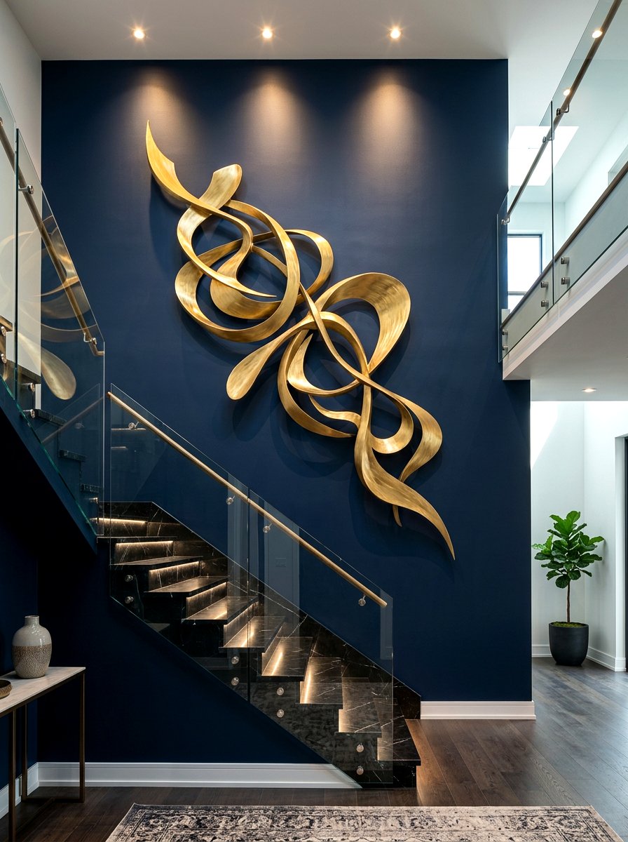 Metal wall sculptures - 30 staircase wall ideas
