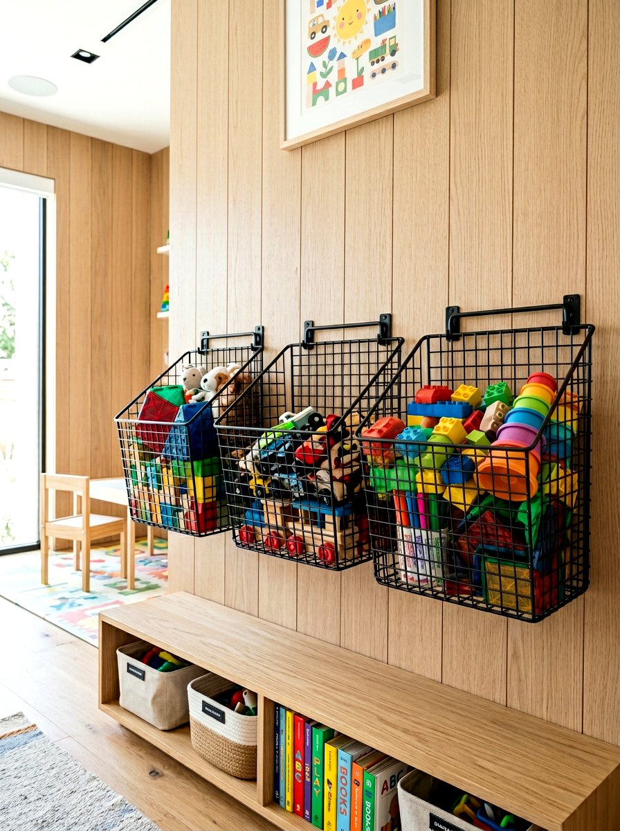 Metal wire basket - 30 stuffed animal storage ideas