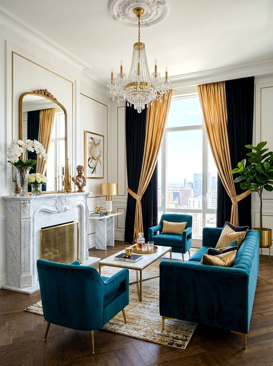 Metallic Accent Curtains - 30 curtain layering ideas