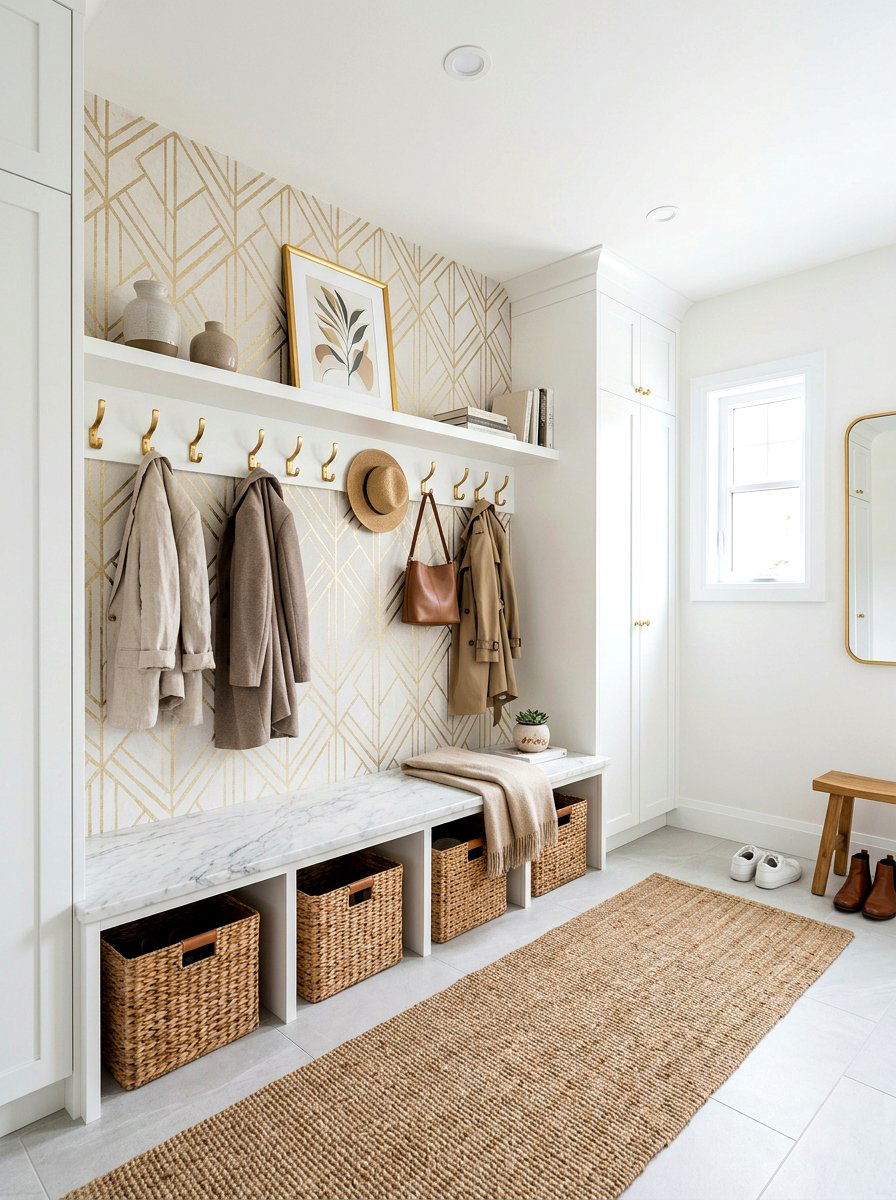 Metallic Accent Mudroom Wallpaper - 30 mudroom wallpaper ideas