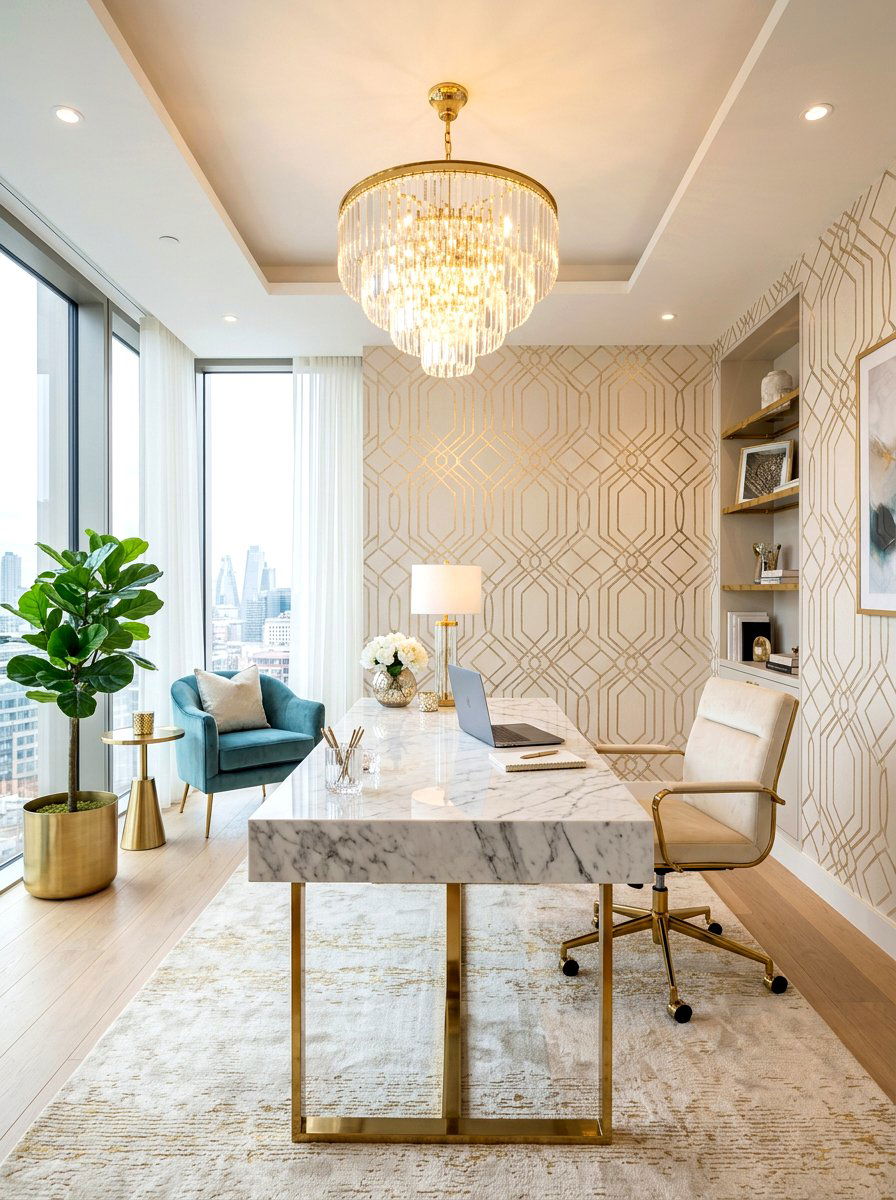 Metallic Accent Wallpaper - 30 office wallpaper ideas