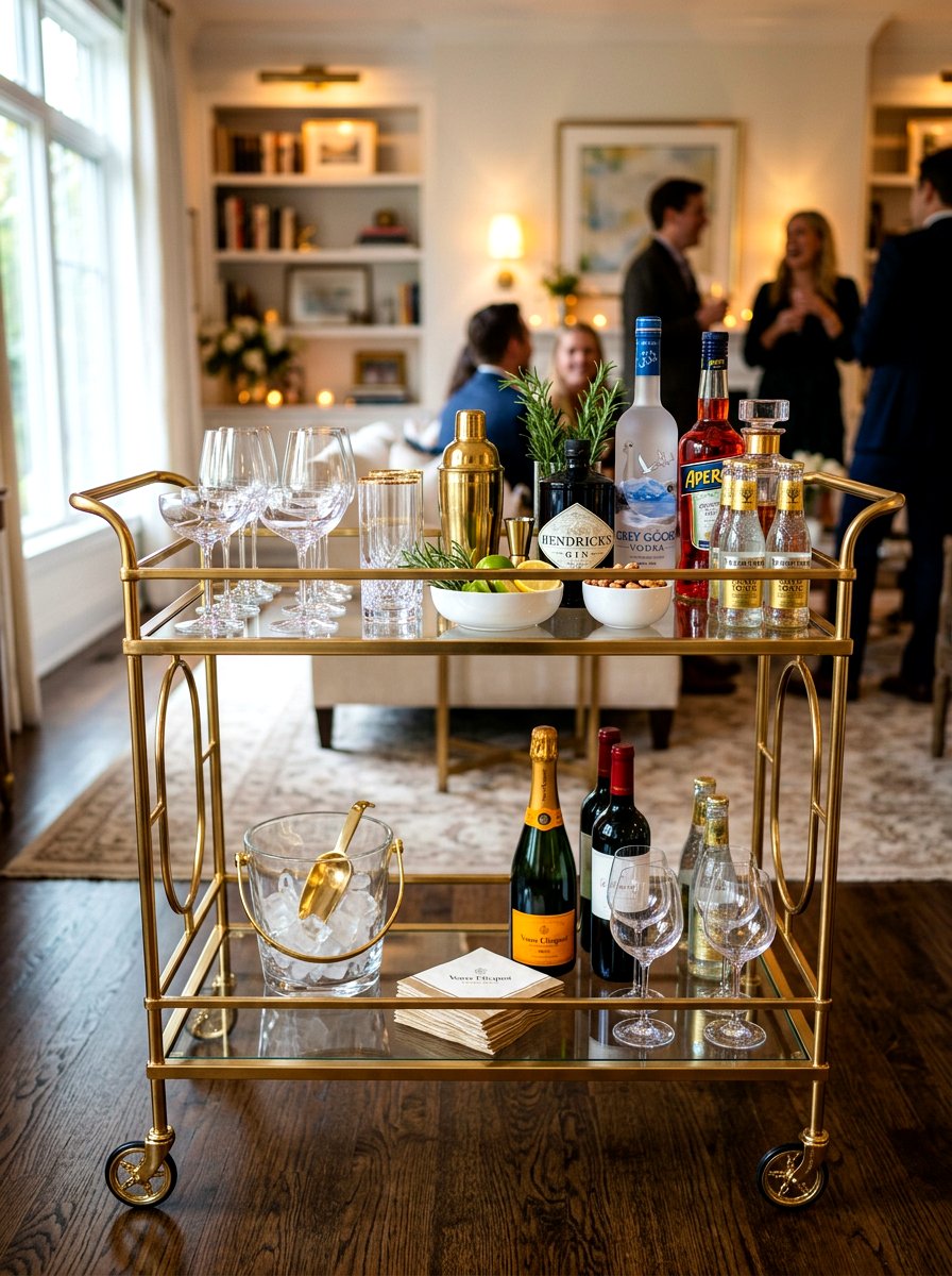 Metallic Bar Cart - 30 neutral holiday decor ideas