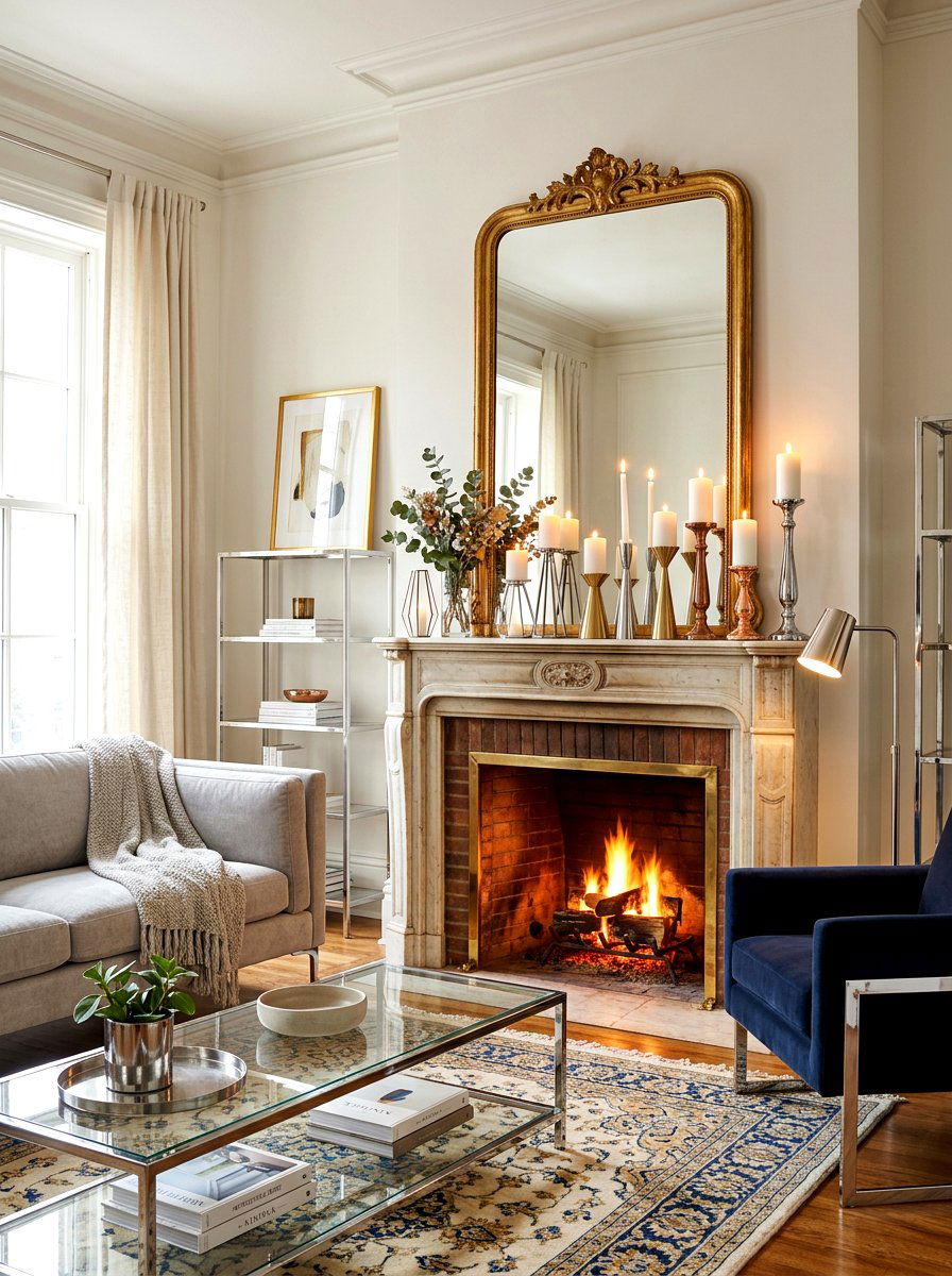 Metallic Candle Holders - 30 chrome aesthetic living room ideas