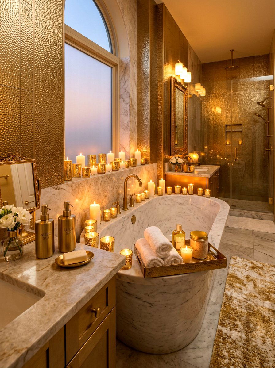 Metallic Candlelit Bathroom - 30 metallic holiday decor ideas