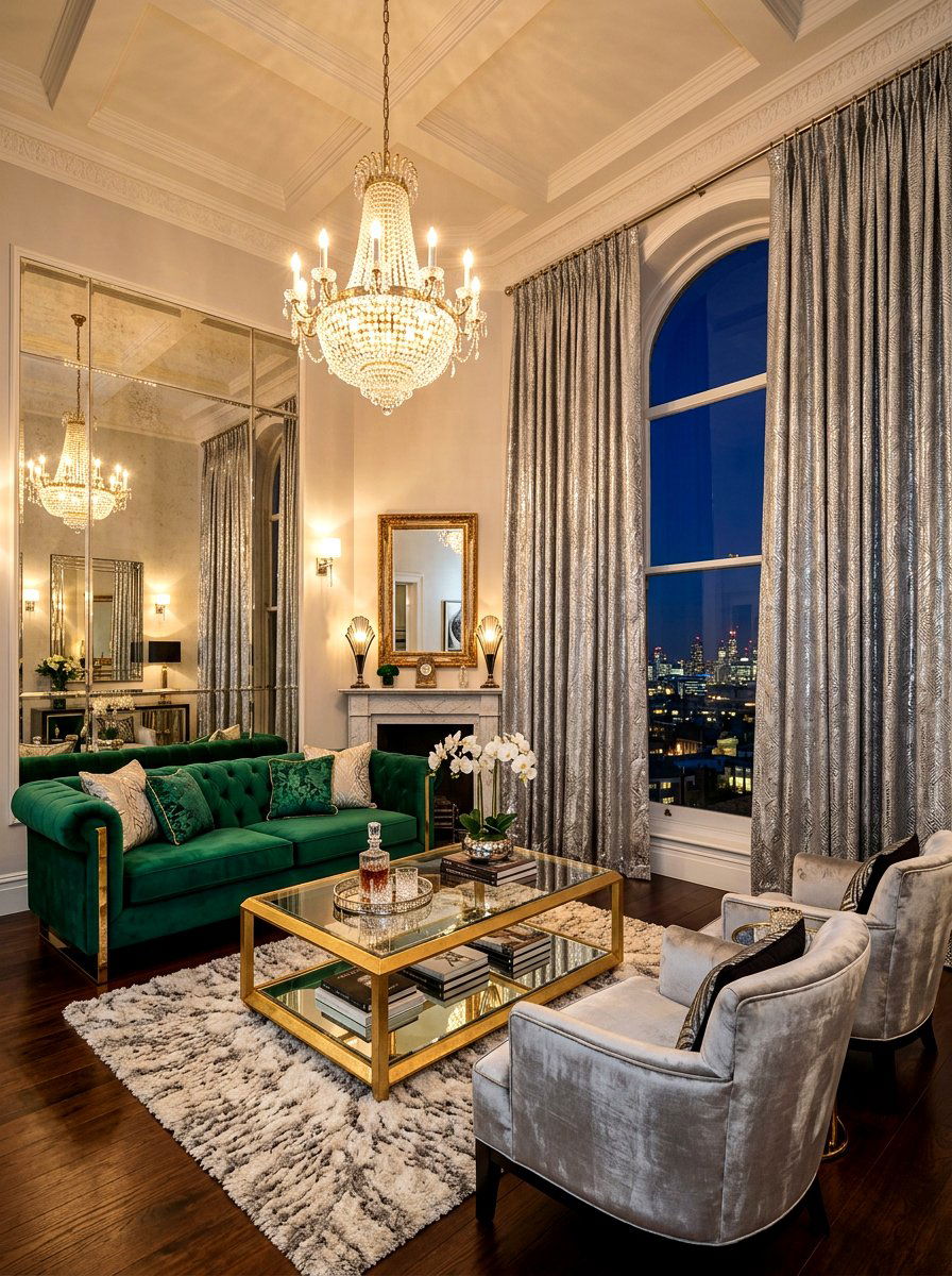 Metallic Fabric Drapes - 30 dramatic drapery living room ideas