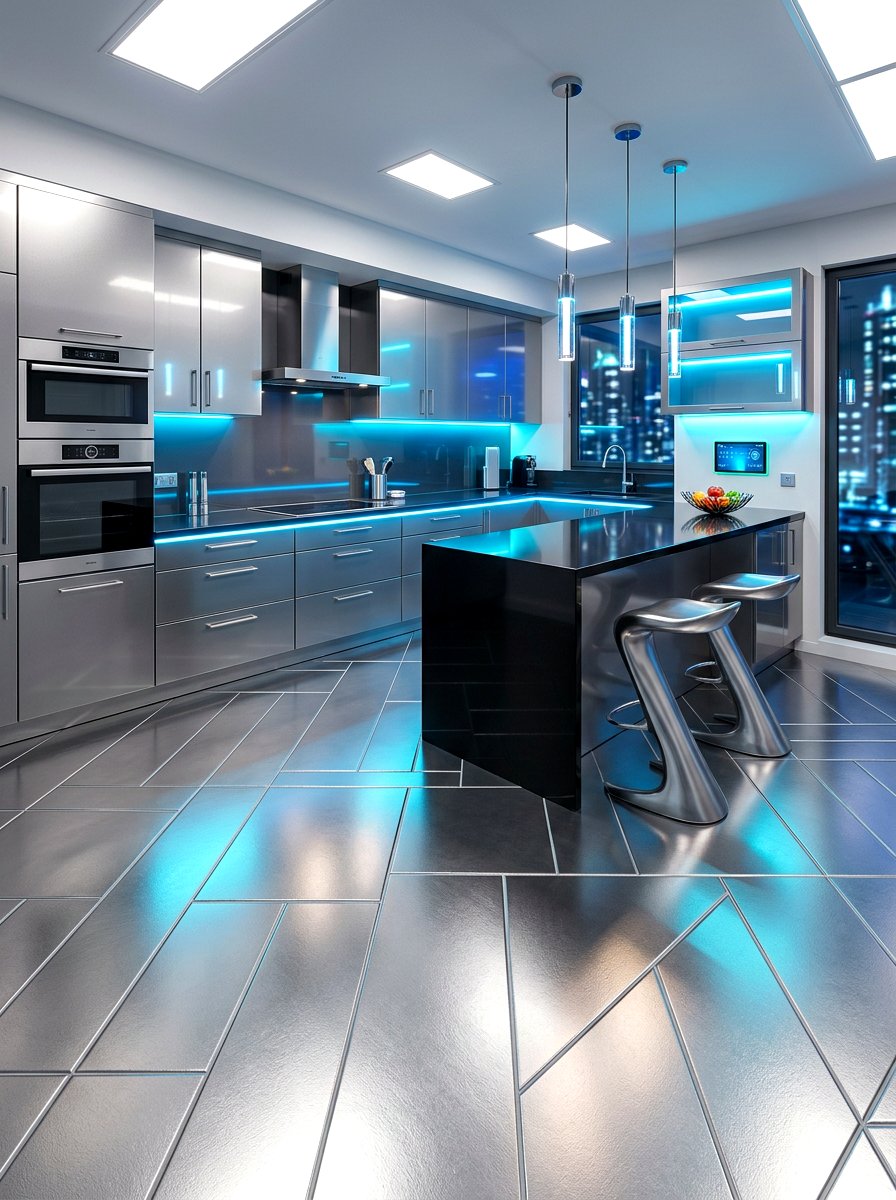 Metallic Finish Diagonal Tile - 30 diagonal tile kitchen floor ideas