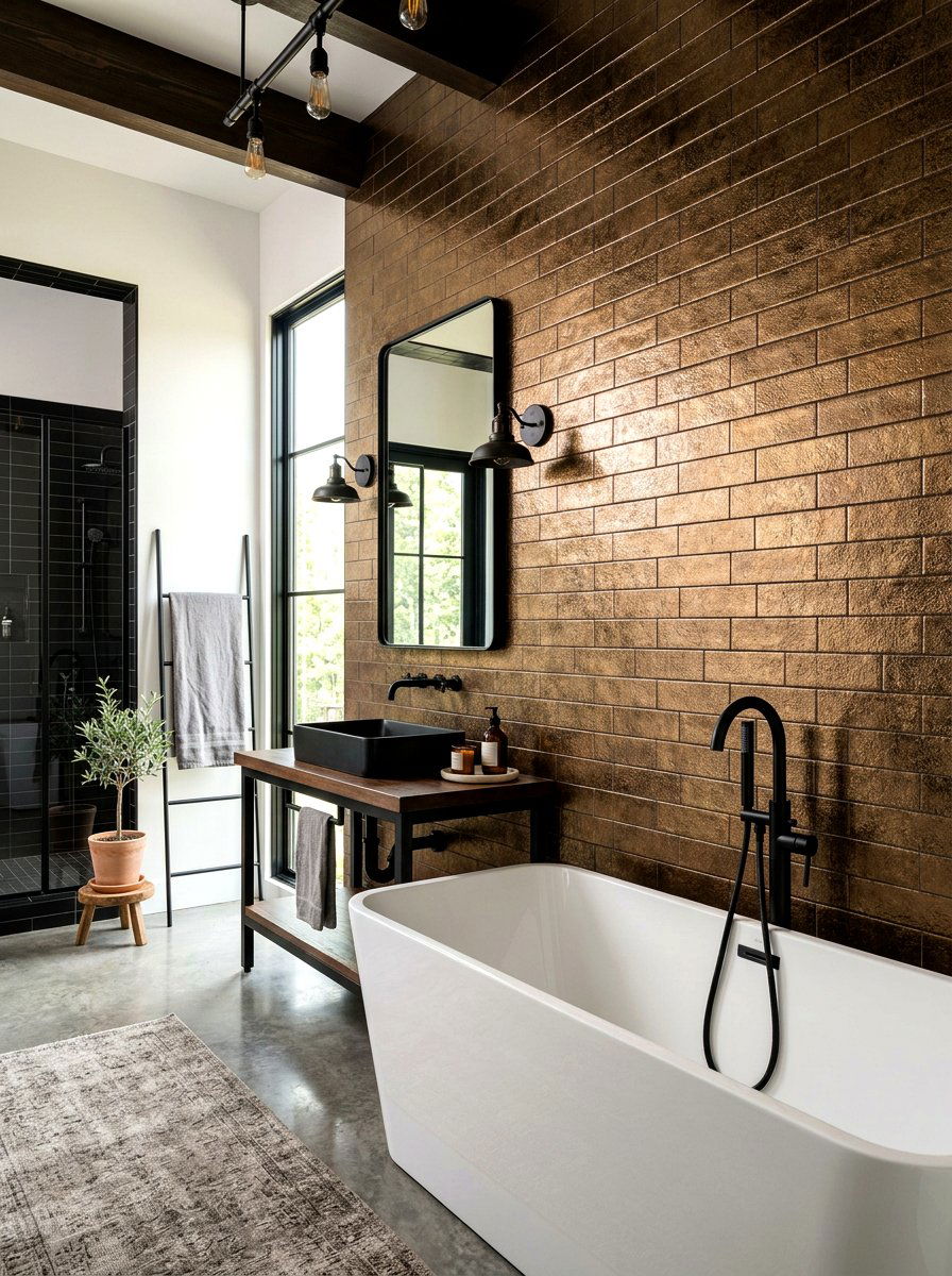 Metallic Finish Stacked Tile Bathroom - 30 stacked tile bathroom ideas