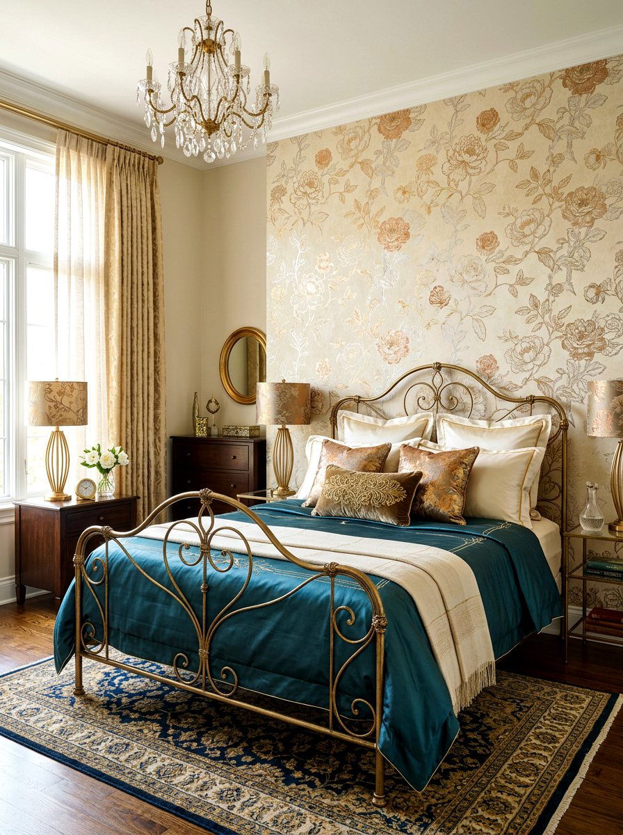 Metallic Floral Bedroom - 30 metallic maximalist decor ideas