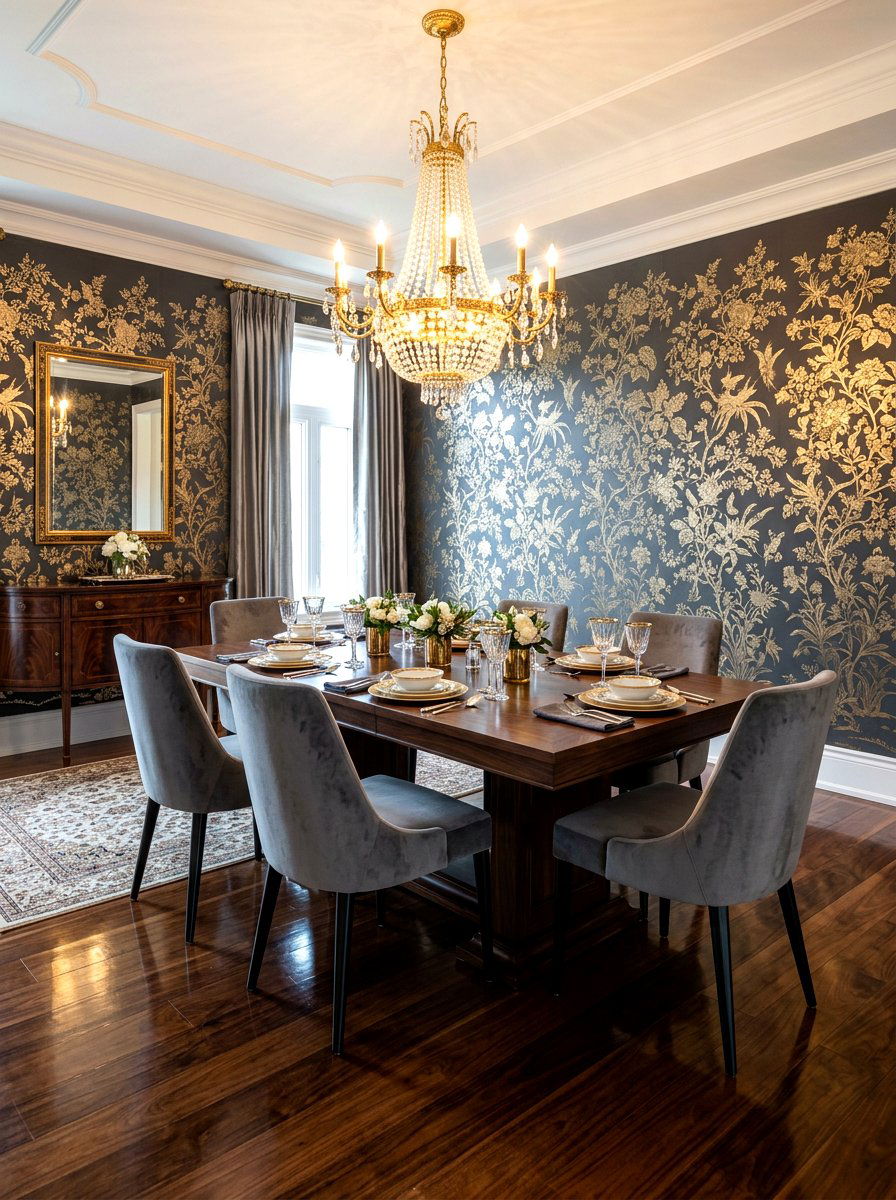 Metallic Floral Wallpaper - 30 floral dining wallpaper ideas