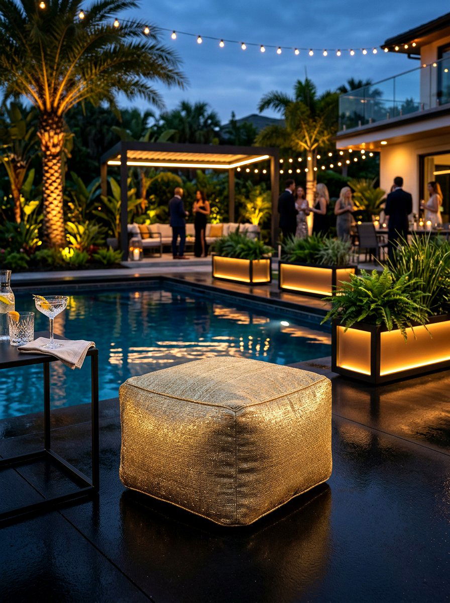 Metallic Garden Pouf - 30 outdoor pouf lounge ideas