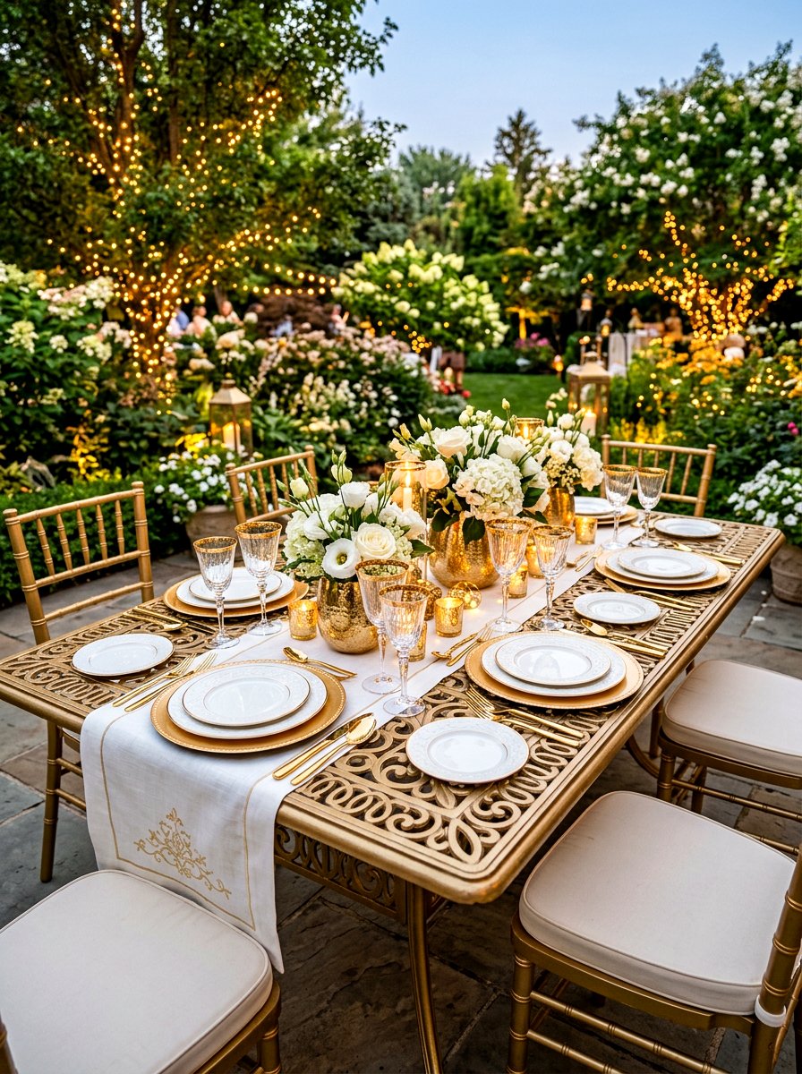 Metallic Gold Garden Table - 30 garden party tablescape ideas