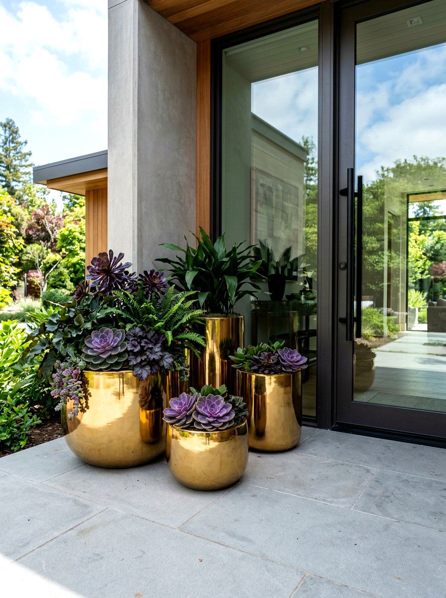 Metallic Gold Planter - 30 sunset inspired patio ideas