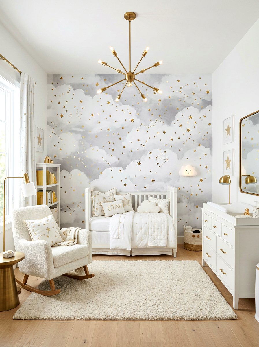 Metallic Gold Star Cloud Nursery - 30 cloud nursery ideas