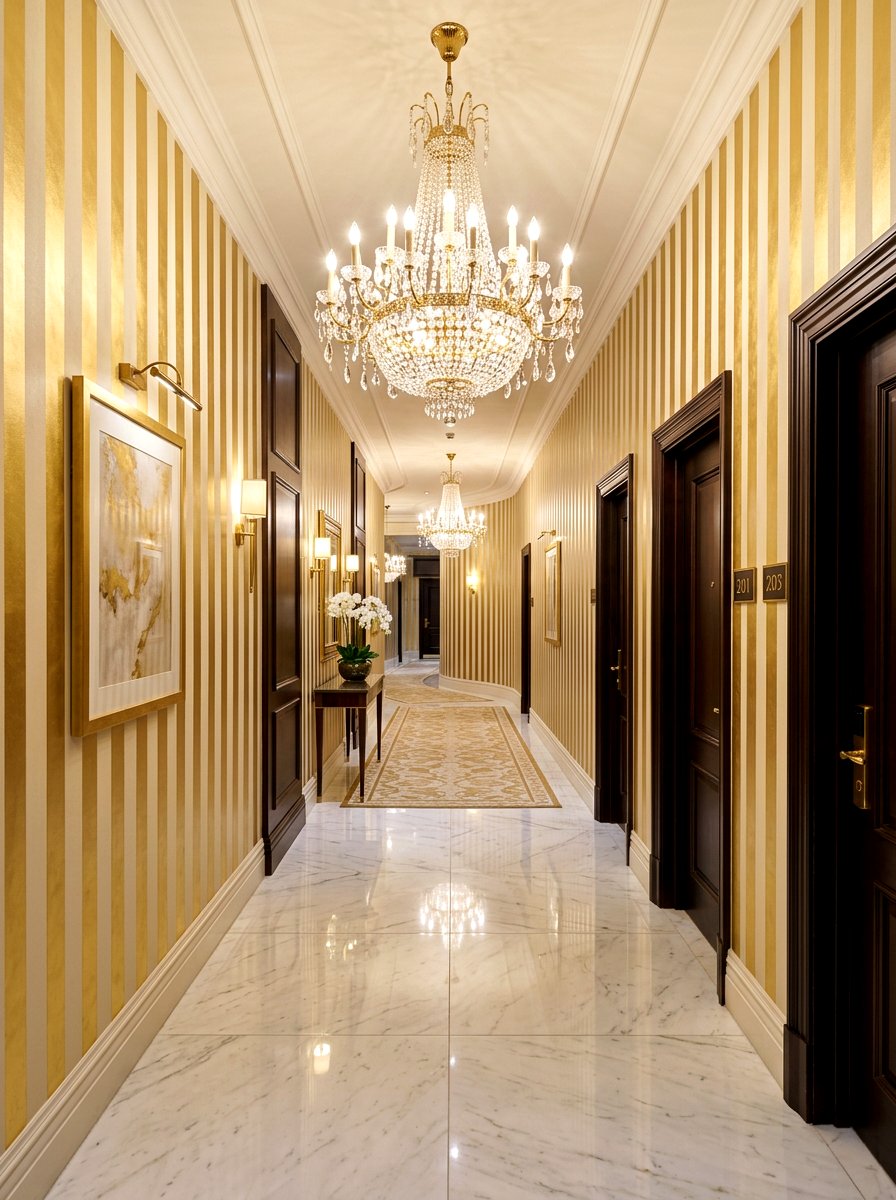 Metallic Gold Striped Hallway - 30 striped hallway ideas
