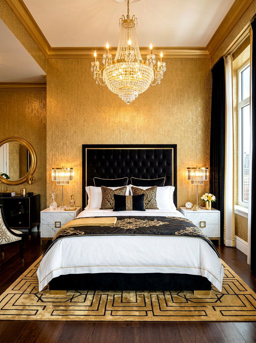 Metallic Gold Wallpaper - 30 bedroom wallpaper accent ideas