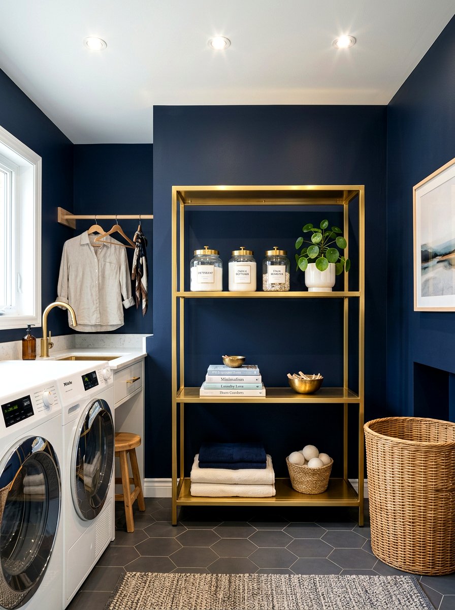 Metallic Laundry Storage Rack - 30 detergent shelf ideas