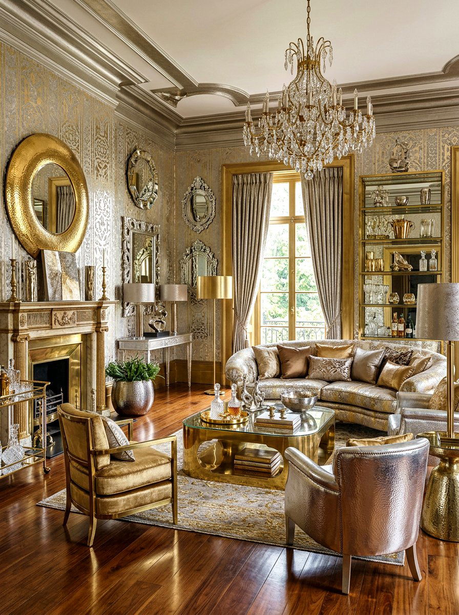 Metallic Living Room - 30 maximalist living room ideas