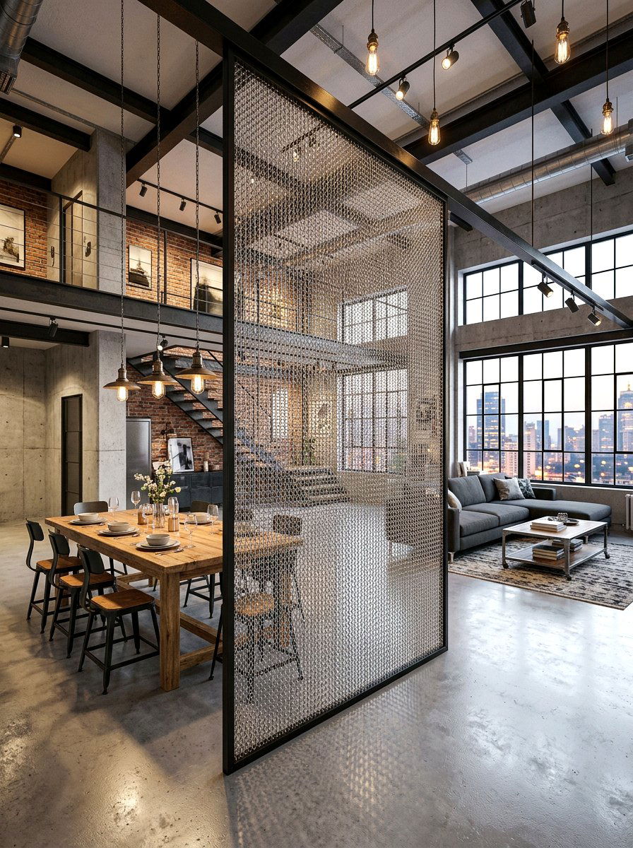 Metallic Mesh Room Partition - 30 curtain divider apartment ideas